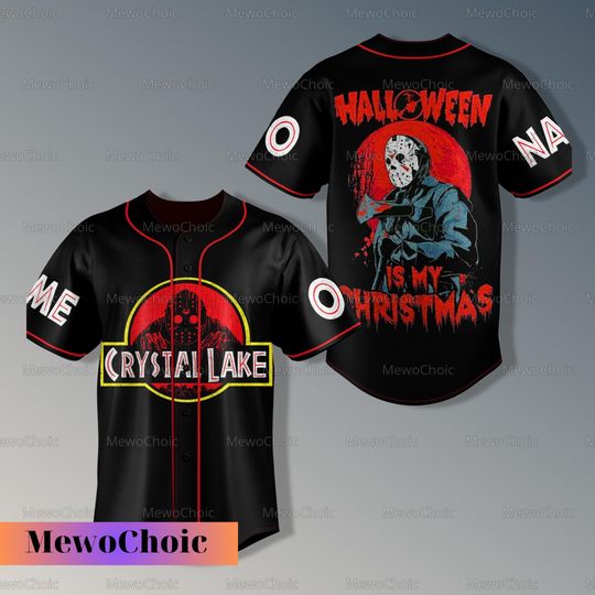 Discover Halloween Horror Jason Voorhees Baseball Jersey, Camp Crystal Lake Shirt, Personalized Horror Christmas shirt, Jersey For Men Kids