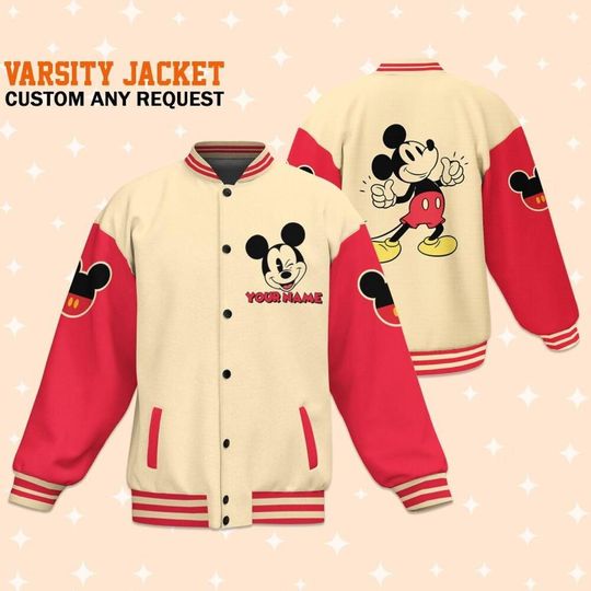 Discover Personalize Jersey Mickey Like Happy Adult Varsity Jacket, Personalized Disney Jacket, Baseball Team Outfit, Disney Uniform Varsity