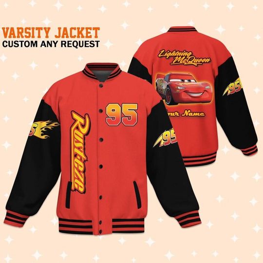 Discover Personalize Disney Lightning Mcqueen Red Black Varsity Jacket, Personalized Disney Jacket, Baseball Team Outfit, Disney Uniform Varsity