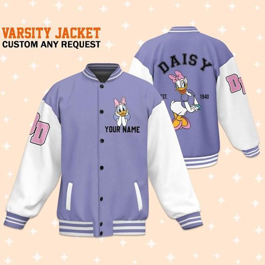 Personalize Disney Vintage Daisy Duck Adult Varsity Jacket, Personalized Disney Jacket, Baseball Team Outfit, Disney Uniform Varsity
