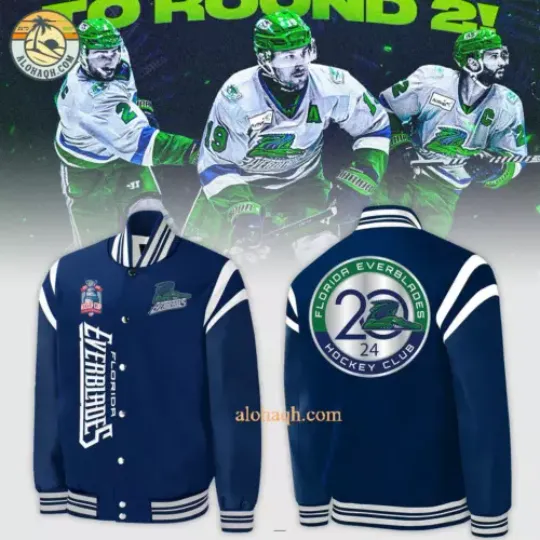 Discover Florida Everblades 2024 Kelly Cup Playoffs Baseball Jacket – Navy