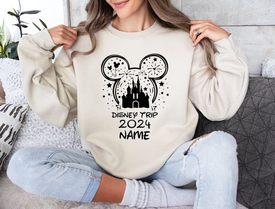 Discover Custom Name Disney 2024 Family Matching Sweatshirt, Personalized Mickey Ears Sweater, Custom Disney Hoodie, Matching Sweatshirt