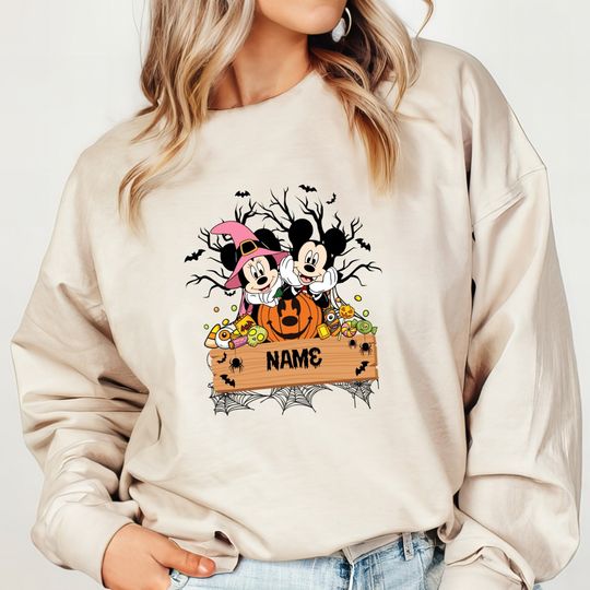 Discover Personalized Halloween Mickey Minnie  Name Sweatshirt, Custom Halloween Sweatshirt ,Personalized Mickey Minnie Pumpkin Sweatshirt