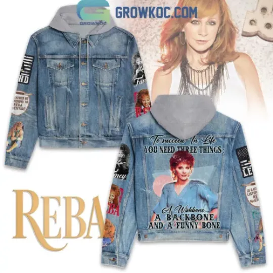 Discover Reba McEntire A Wishbone A Backbone And A Funny Bone Hooded Denim Jacket