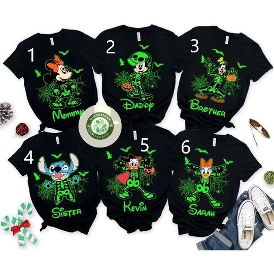 Discover Personalized All Disney characters Mickey & friends skeleton Halloween Shirt, WDW Disneyland Family group matching costume shirts sweatshirt