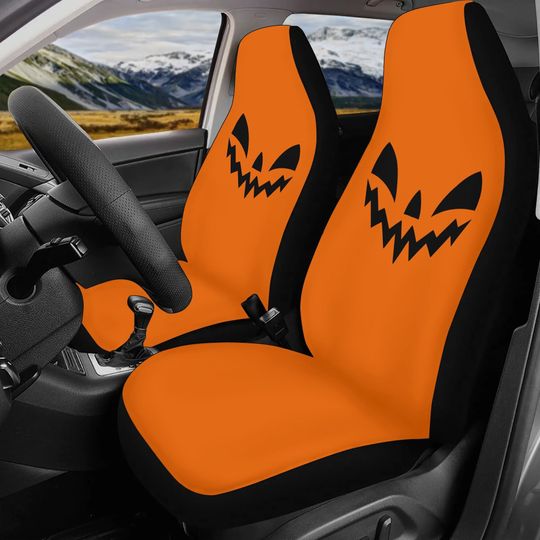 Discover Spooky Halloween Pumpkin Face Car Seat Covers Orange Black Halloween Jack-O-Lantern Car Seat Covers Spooky Stripes Halloween Car Seat Covers