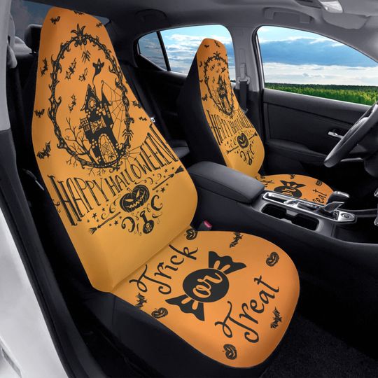 Discover Halloween Car Seat Cover | Halloween Car Seat Cover Set - Vehicle Full Set Slipcovers | Soft Front Car Seat Covers