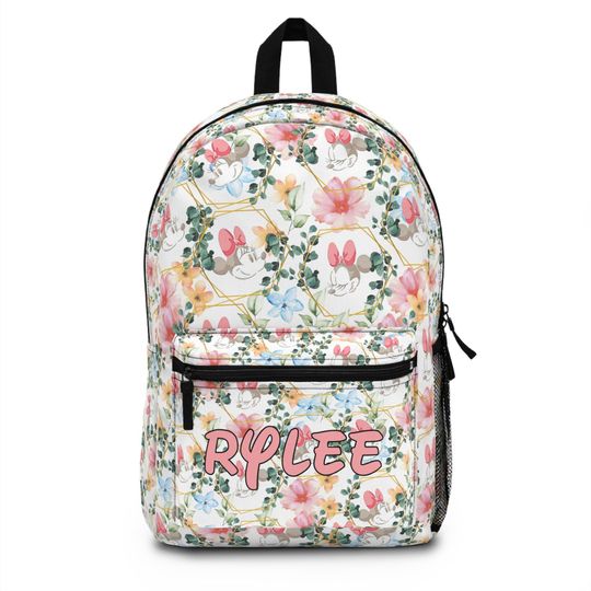 Discover Magical Mouse Minimalist Watercolor Flower Personalized Backpack, Theme Park Backpack, Kids Back To School Bag, Personalized Backpack