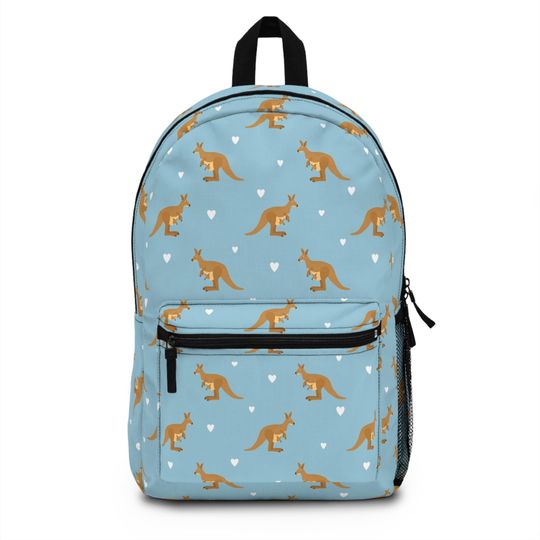 Kangaroo Backpack - Blue Kangaroo Hearts Preppy Aussie Animal Australian Travel Kids Bag, Back to School, Cute Animal Lover Gift, School