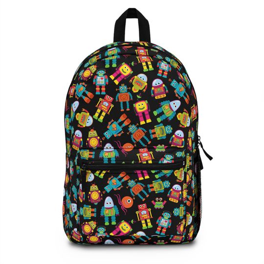 Discover Robot Backpack, Cute Kids Bag with Matching Accessories, Back to School Gift, Children's Travel Backpack, Friendly Robot Pattern Bag, Unique