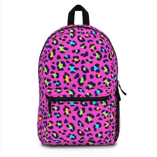 Rainbow Cheetah Backpack, Let's be Frank 90's backpack vibes, prep backpack, roomy bag, that's so fetch, super cute backpack