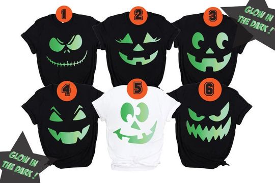 Glow In The Dark Scary Pumpkin Face T-Shirt, Halloween Glow In The Dark Shirt, Pumpkin Face Halloween Shirts, Halloween Family Shirts