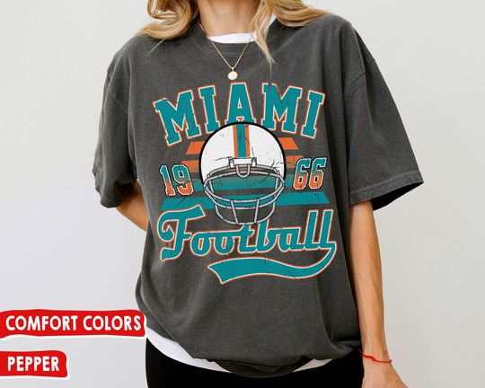 Discover Vintage Miami Football Comfort Colors T-Shirt , Vintage Style Dolphins Football shirt, Miami Fan Gift, Dolphins T-Shirt