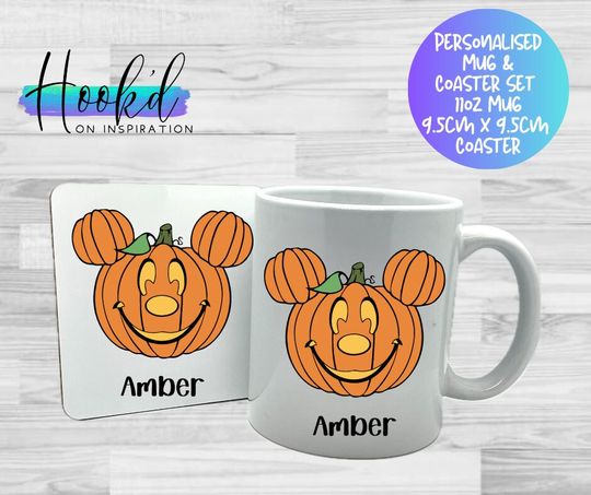 Discover Disney inspired Mickey Pumpkin Personalised Mug, Coaster or Set