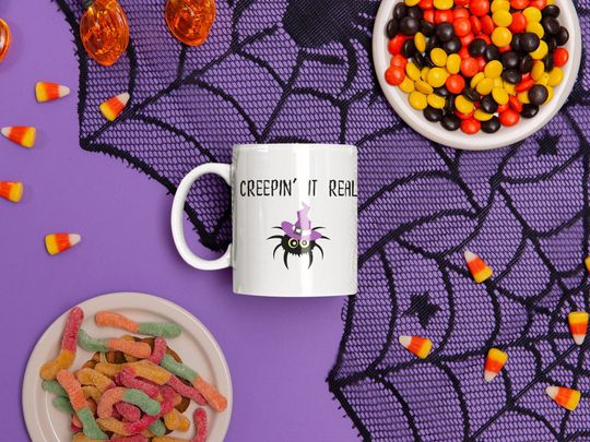Discover Creepin' It Real Funny Halloween Coffee Mug Spooky Drinkware Halloween Gift Witchy Tea Cup Ghosts and Ghouls Seasonal Ceramic Mug