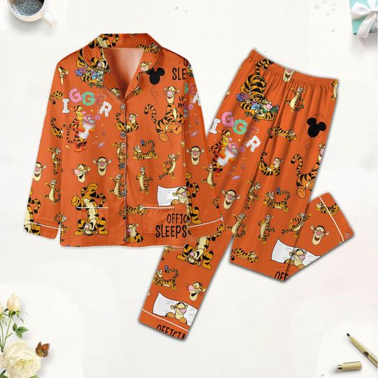 Discover Halloween Tigger Pajamas Set, Winnie The Pooh Shirt, Disney Women Sleepwear, Cute Cartoon Pajamas, Holiday Gift, Winnie Pooh Fan Gift
