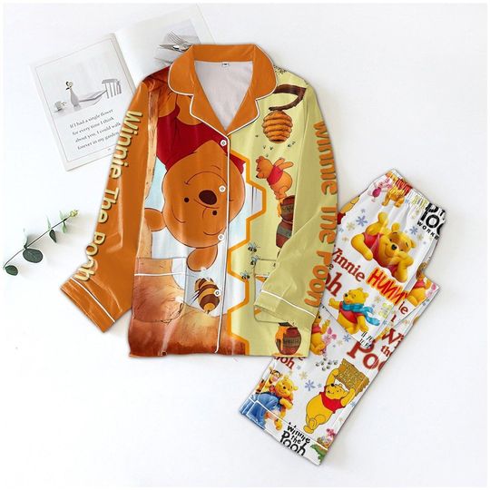 Halloween Winnie The Pooh Pajamas Set, Disney Pooh Bear Shirt, Cute Women Pajamas, Cartoon Sleepwear, Disney Long Sleeve Pajamas