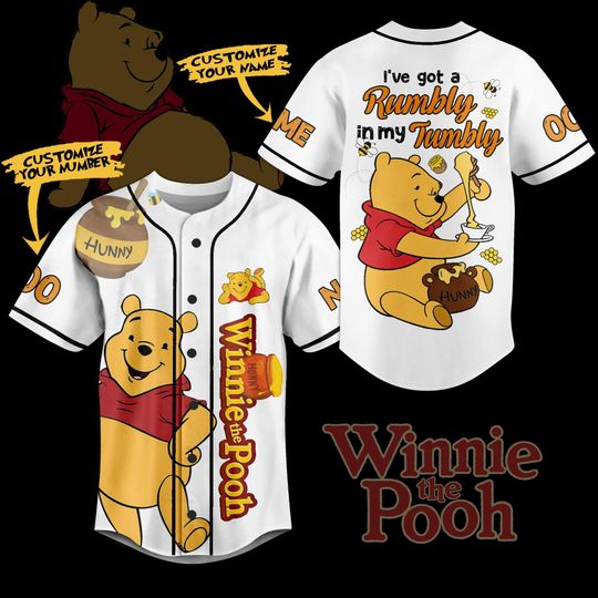 Discover Pooh Bear Baseball Jersey, Winnie The Pooh Jersey, Disney Baseball Shirt, Winnie The Pooh Baseball Shirt, Personalized Baseball Jersey