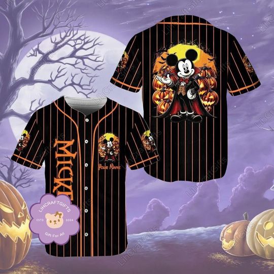 Halloween Mickey Vampire Baseball Jersey, Disney Halloween Baseball Shirt, Pumpkin Jersey Shirt, Vintage Mickey Shirt, Halloween Shirt
