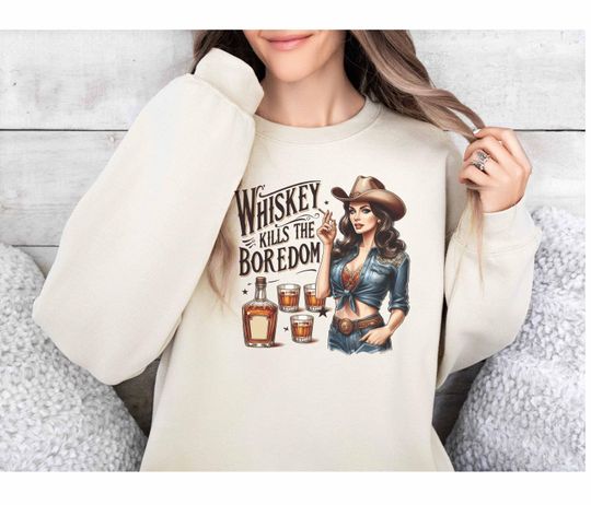 Discover Funny Whisky Lover Sweatshirt for Women, Western Vintage Vibe, Retro Gift Shirt, Crewneck Shirt