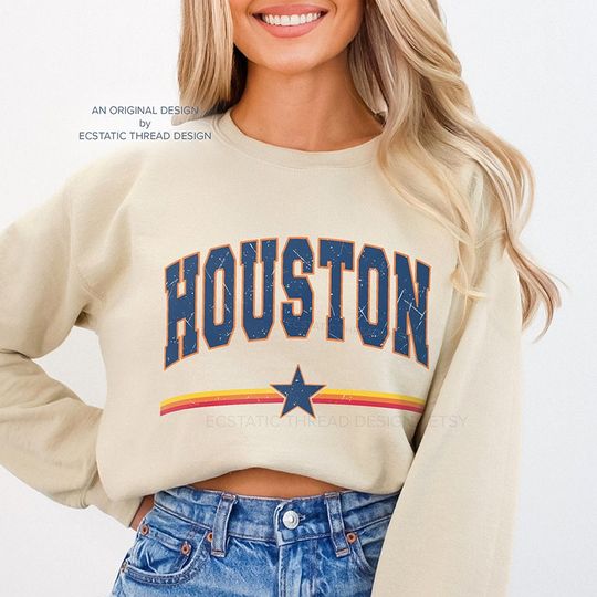 Discover Vintage Houston Baseball Sweatshirt, Distressed Crewneck, Retro Houston Baseball, Houston Texas, Baseball Fan Gift, For Women and Men