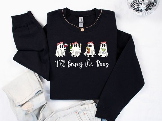 Cute Ghosts I'll Bring the Boos Crewneck Sweatshirt Funny Graphic Ghosts Cute Witty Seasonal Alcohol Halloween Sweatshirt
