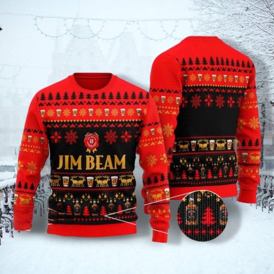 Jim Beam Whiskey Ugly Christmas Sweater, Jim Beam Men Shirts, Drinking Party Shirt, Xmas Sweater, Holiday Xmas Christmas Party Gift