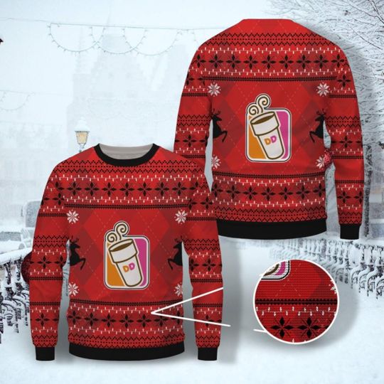 Christmas Dunkin Donuts Ugly Sweater, Coffee Lover Shirt, Ugly Christmas Sweater Shirt, Dunkie Junkie Shirt, Sweaters For Woman Men
