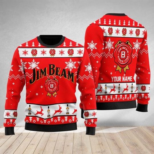 Jim Beam Ugly Christmas Sweater, Funny Whiskey Sweater, Alcohol Sweater For Men Woman, Personalized Sweater, Bachelorette Party Gift