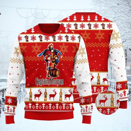 Discover Christmas Captain Morgan Ugly Sweater, Captain Morgan Shirt, Sweaters For Women Man, Christmas Party Gift, 3D All Over Print Sweater