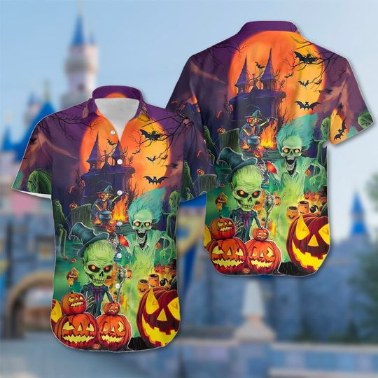 Discover Halloween Nightmare Hawaiian Shirt, Halloween Character Hawaii Shirt, Halloween All Over Print Button Up, Skeleton Horror Character Shirt