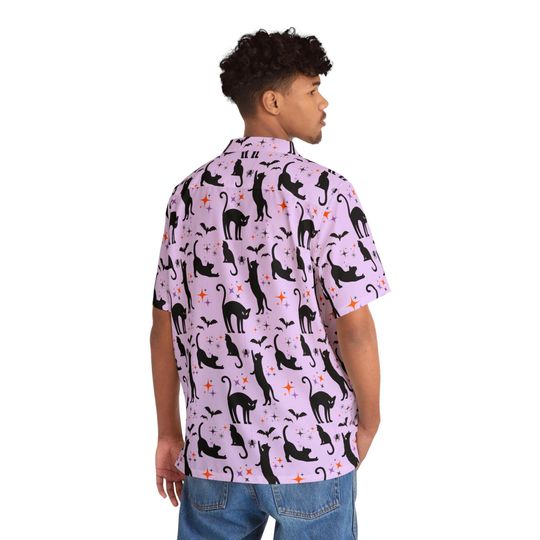 Discover Black Cat Spooky Button Down Shirt | Halloween Hawaiian Shirt | Halloween Button Up