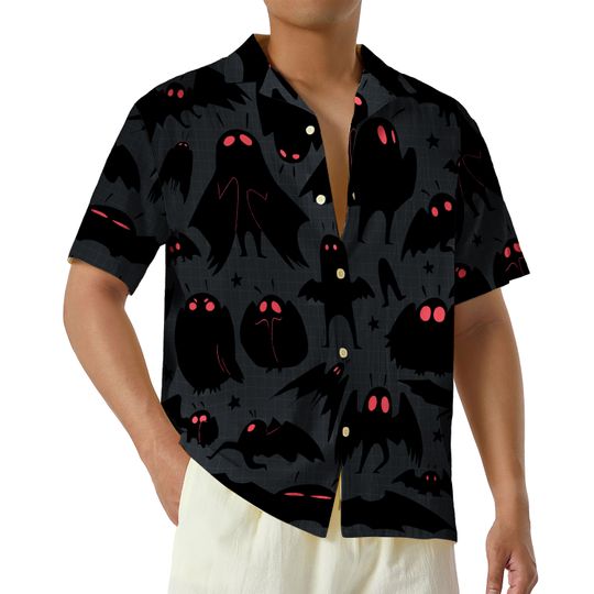 Vintage Mothman Hawaiian Shirt Cryptid Button Up Shirt, Cryptidcore Hawaii Shirt, Supernatural Shirt, Mythical Creature Tee