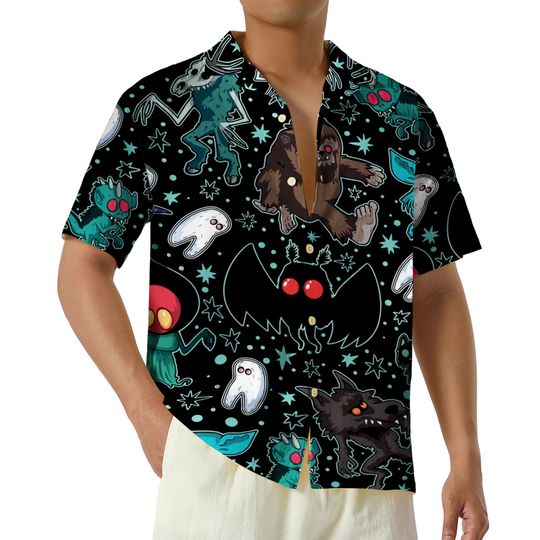 Discover Mothman Button Up Shirt Cyptozoology Gift, Gothic Alternative Gift, Point Pleasant Moth Hawaii Shirt Mythical Creature Hawaiian Shirt