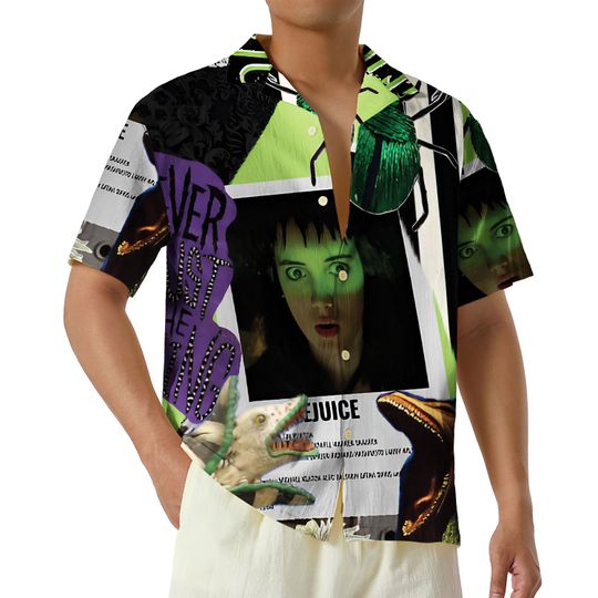 Vintage Beetlejuice Hawaiian Shirt, Beetlejuice Halloween Button Up Shirt, Horror Movie Hawaii Shirt