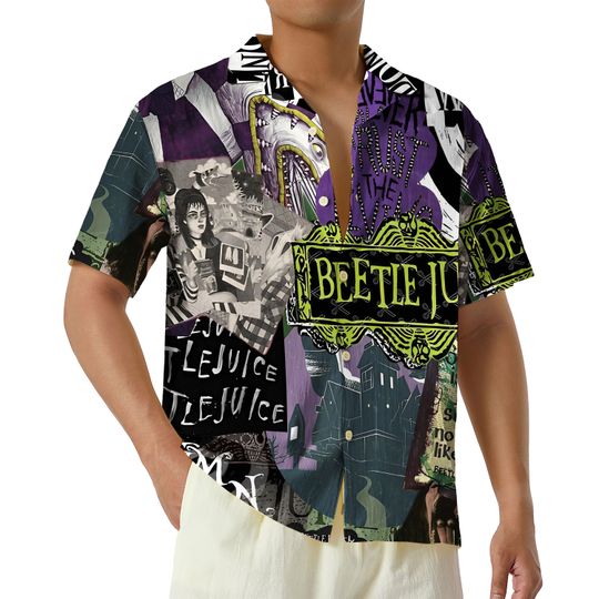 Never Trust the Living Beetlejuice Hawaiian Shirt, the Juice Is Loose Tim Burton Inspired Shirt, Beetlejuice 2024 Button Up Shirt