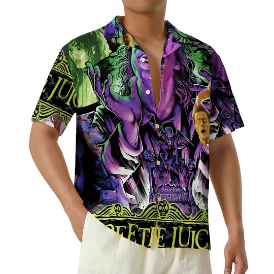 Its Showtime Beetlejuice Hawaiian Shirt, Halloween Button Up Shirt, Horror Villains Hawaii Shirt, Retro Halloween Shirt