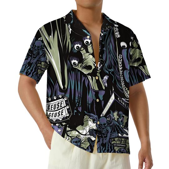Halloween Beetlejuice Hawaiian Shirt, Beetlejuice Character Button Up Shirt, Scary Movie Halloween Hawaii Shirt