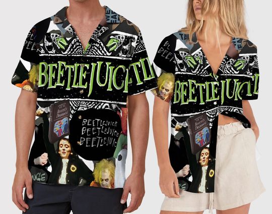 Beetlejuice Beetlejuice Beetlejuice Hawaiian Shirt, Halloween Hawaii Shirt, Fall Clothing, It's Showtime, Button Up Shirt