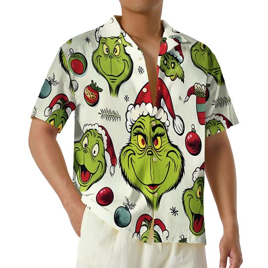 Discover Merry Christmas The funny character Hawaii Shirt, Green Hawaiian Disney Button Up Shirt, Christmas Family Gift