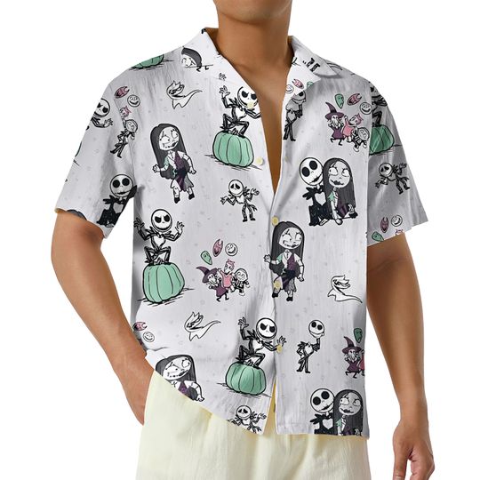 Discover Nightmare Before Christmas Hawaiian Shirt, Retro Jack Skellington Hawaiian Shirt, Jack and Sally Christmas Hawaii Shirt, Xmas Movie Shirt