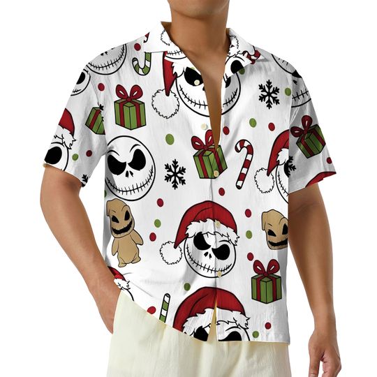 Discover Nightmare Before Christmas Hawaiian Shirt, Monster Halloween Hawaii Shirt, Horror Character Button Up Shirt, Christmas Party Outfit