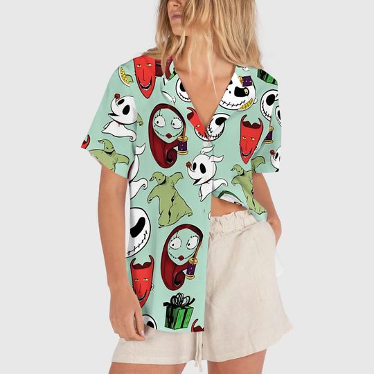 Discover Nightmare Before Christmas Hawaiian Shirt, Jack and Sally Christmas Button Up Shirt, Disney Christmas Party Gift, Holiday Shirt