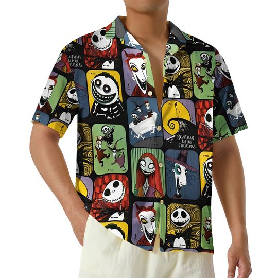 Discover Nightmare Before Christmas Collection Hawaiian Shirt, 3D Jack Skellington Hawaiian Shirt, Spooky Jack and Sally Aloha Button Up Shirt