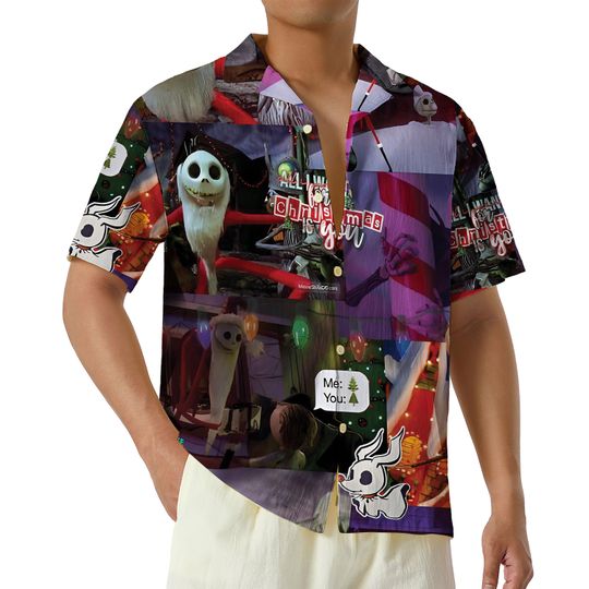 Discover Jack Skellington Hawaiian Shirt, The Nightmare Before Christmas Hawaii Shirt, All Over Print Button Up, Halloween Cartoon Shirt