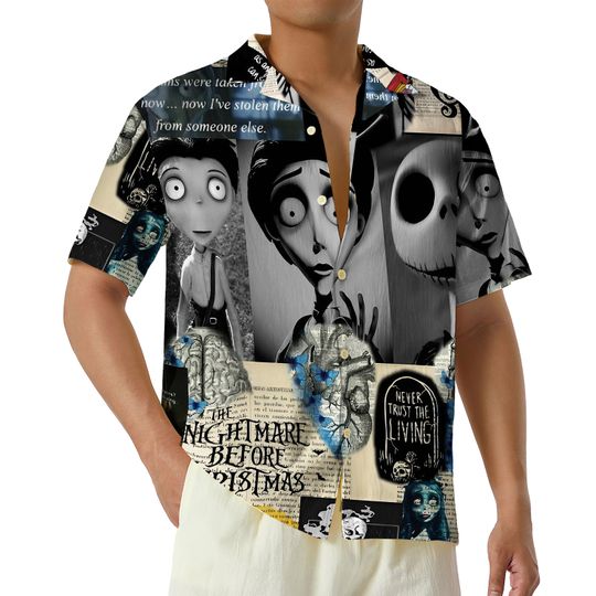 Discover Jack Skellington Hawaiian Shirt, Halloween The Nightmare Before Christmas Hawaii Shirt, Summer Trip All Over Print Button Up, Halloween Tee