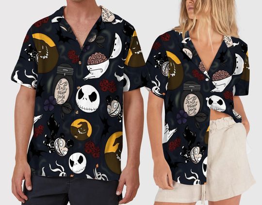 Halloween Jack Skellington Hawaiian Shirt, Vintage Nightmare Before Christmas Shirt, Sally Oogie Boogie Tee, Disneyland Halloween Shirt