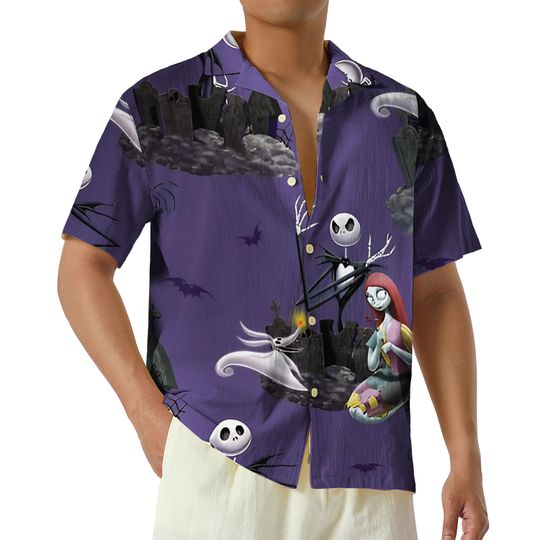 Discover Nightmare Before Christmas Hawaii Shirt, Jack And Sally Hawaiian Shirt, Nightmare Before Christmas Halloween Costume Shirt, Summer Button Up
