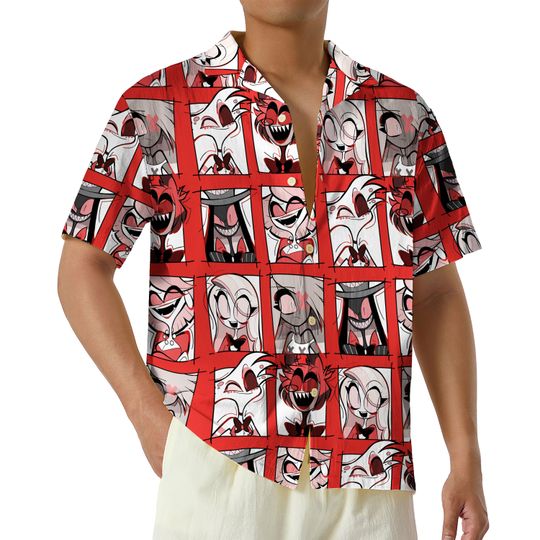 Hazbin Hotel Characters Hawaiian Shirt, Helluva Boss Button Up Shirt, Angel Dust Shirt, Charlie Hazbin Hotel Fan Gift