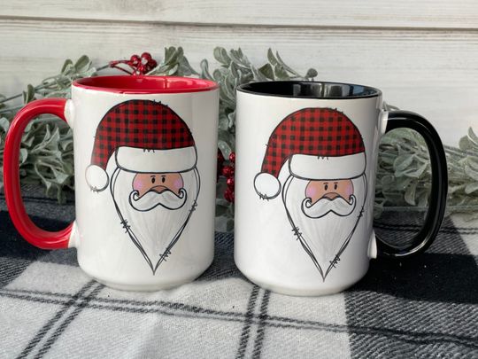 Discover Plaid Santa Mug, Farmhouse Christmas, Christmas Coffee Mug, Christmas Mugs, Coffee Cups, Christmas Decor, Christmas Gifts